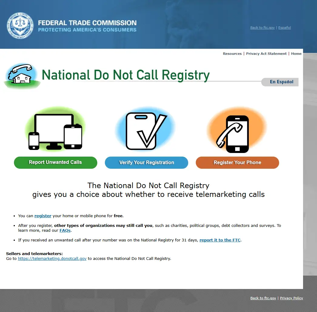 backlink from donotcall.gov