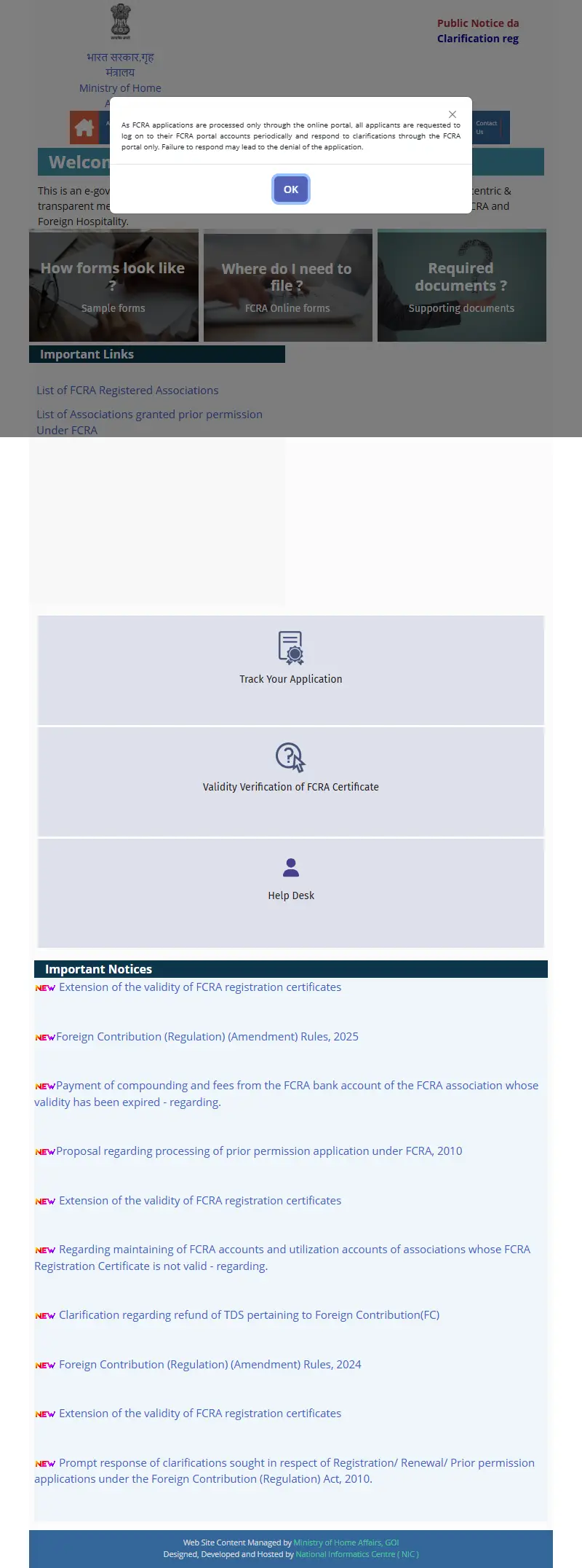 backlink from fcraonline.nic.in