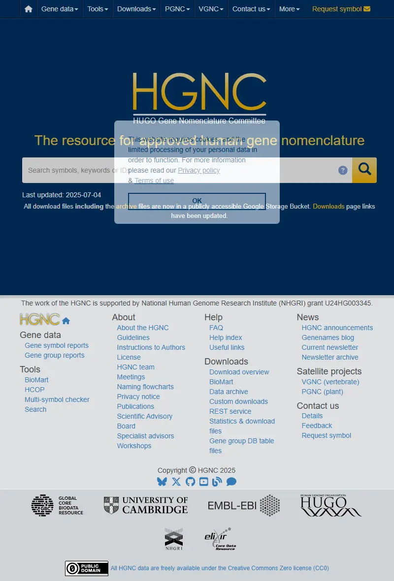 backlink from genenames.org