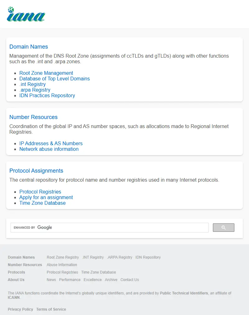 backlink from iana.org