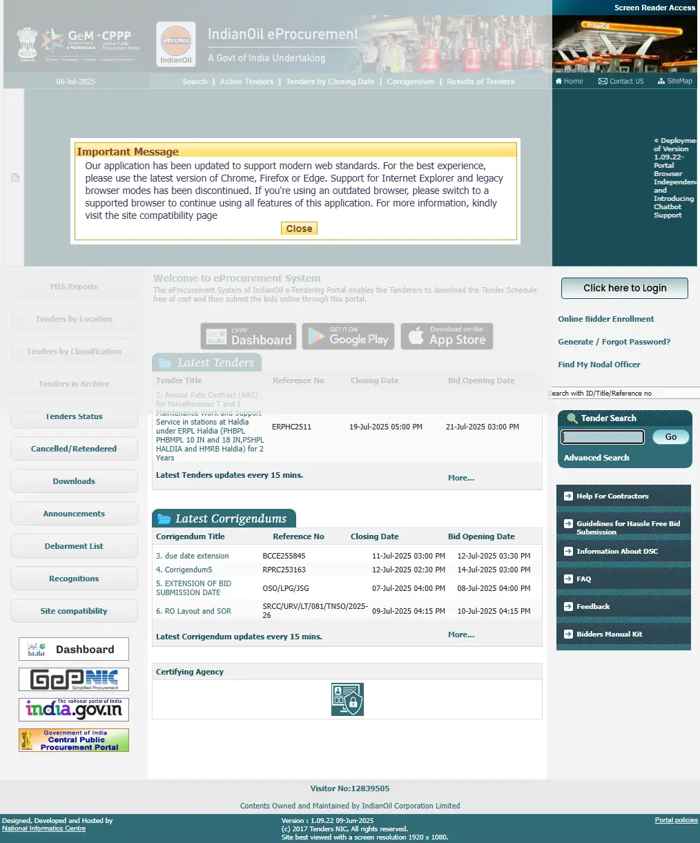 backlink from iocletenders.nic.in