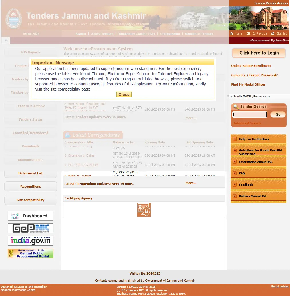 backlink from jktenders.gov.in