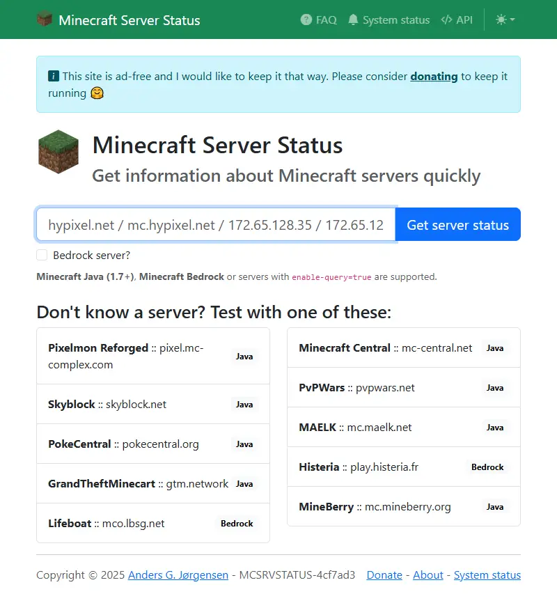backlink from mcsrvstat.us