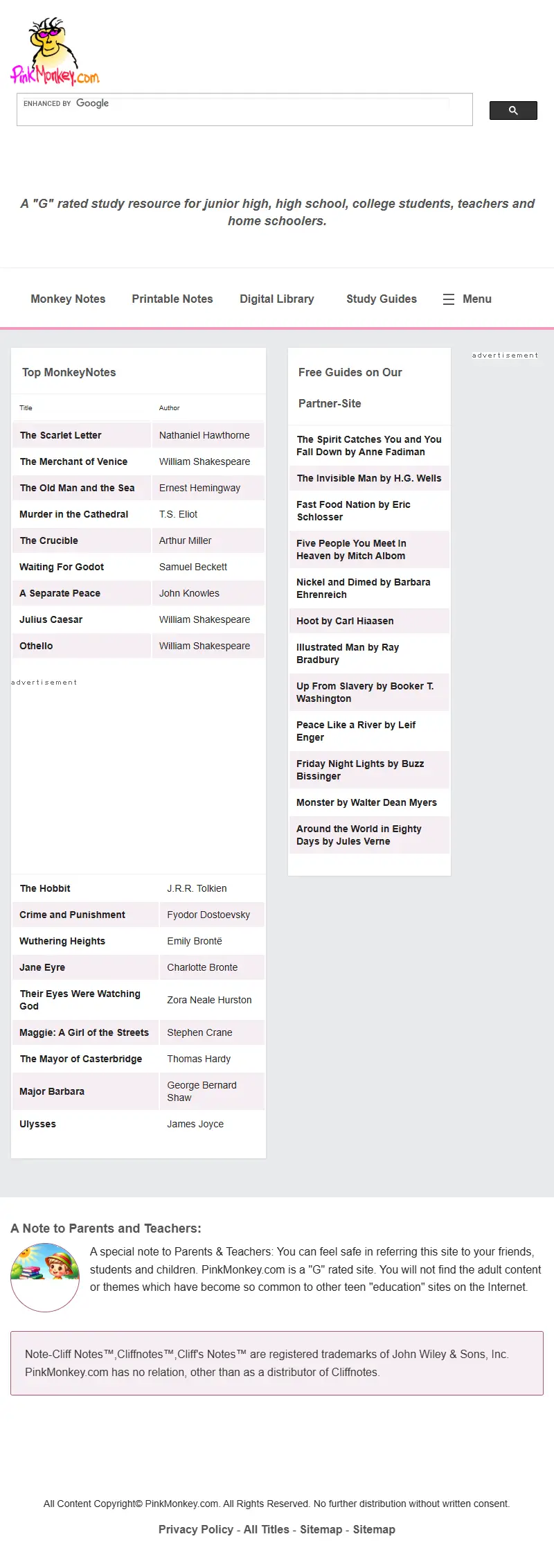 backlink from pinkmonkey.com
