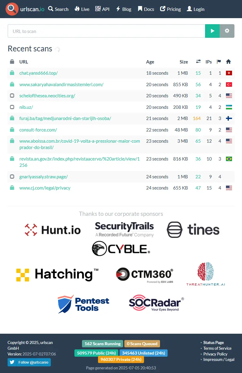 backlink from urlscan.io