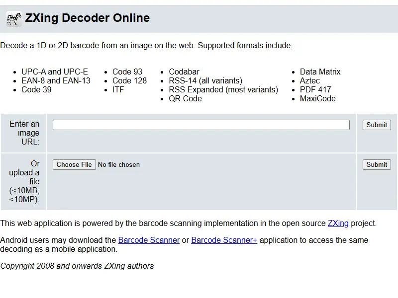 backlink from zxing.org